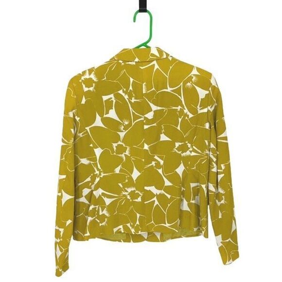 Michael Kors Womens Floral Peak Lapel Silk Blend‎ Blazer Jacket Lime Green Sz 14 - Picture 3 of 9